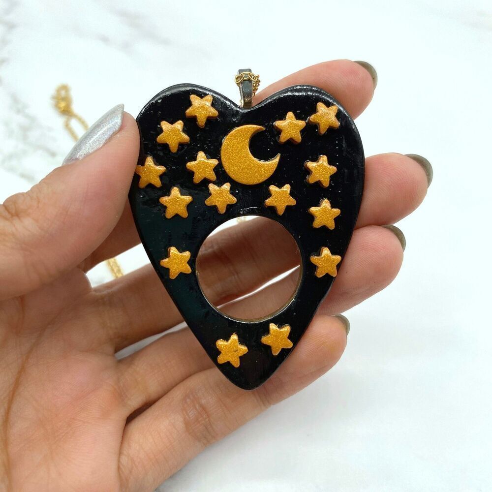 Black & Gold Celestial Ouija Planchette Necklace